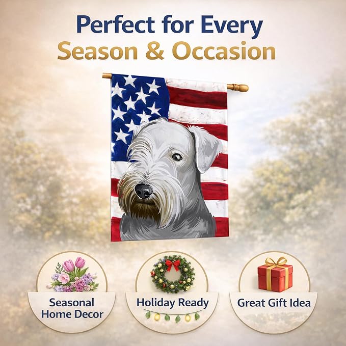 Caroline's Treasures CK6485CHF Cesky Terrier Dog American Flag House Flag Large Porch Sleeve Pole Decorative Outside Yard Banner Artwork Wall Hanging, Polyester, House Size, Multicolor