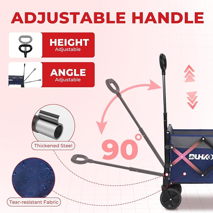 Collapsible Wagon Cart with Wheels Foldable,11 Lbs Lightweight Portable Folding Utility Wagon,90 L Heavy Duty Grocery Shopping Carts,Versatile for Garden Sports Camping Outdoor Use (Navy Gray)