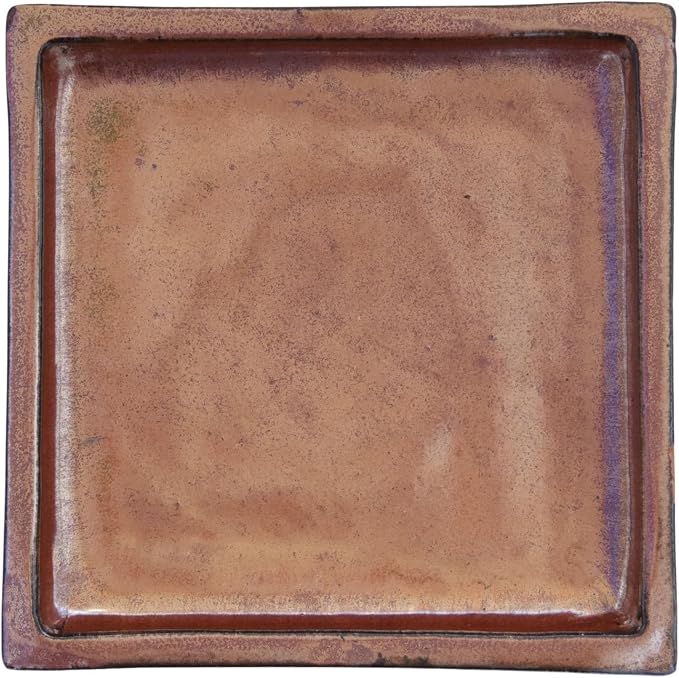 Ceramic 8 Inch Plant Saucers (Pack of 2) - Square Oxide Flower Pot Trays - Handcrafted, Durable Planter Bases