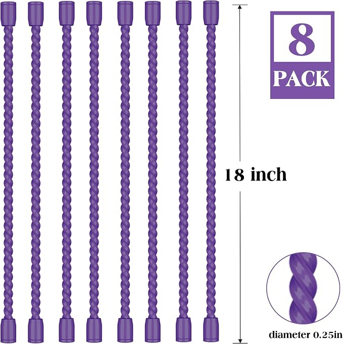 8PCS 18-Inch Silicone Cable Ties, Bendable Rubber Twist Ties, Reusable Twist Ties for Cords, gear ties for Organizing, Bundling (Purple)