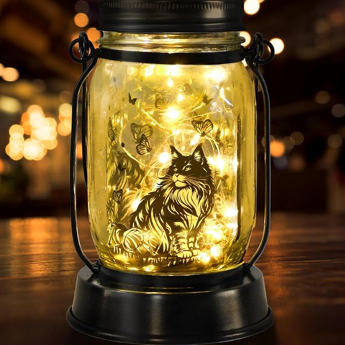 Maine Coon Cat Gifts for Women/Men Maine Coon Solar Lanterns Cat Mom Birthday Cat Lovers Lantern, Pet loss Pet Memorial Lights, Solar Garden Decoration Outside for Yard, Patio,Backyard,Porch
