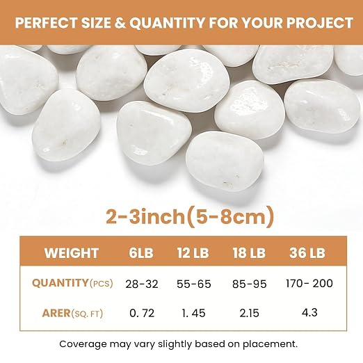 12lbs White River Pebbles for Landscaping, 2-3 Inch Polished River Rocks for Garden Décor, Decorative Rocks for Plants, Planters, Vase Fillers, Aquarium, Outdoor Walkways & Crafting