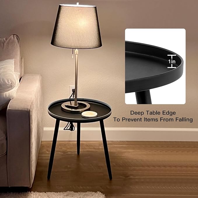 Linpla Decent End/Side Tables - Small Round Accent Table, Metal Black Narrow Night Stands with 3 Legs, Ideal for Any Room-Side Tables Living Room, Bedroom, Tall Plant Stand Balcony, Indoor & Outdoor