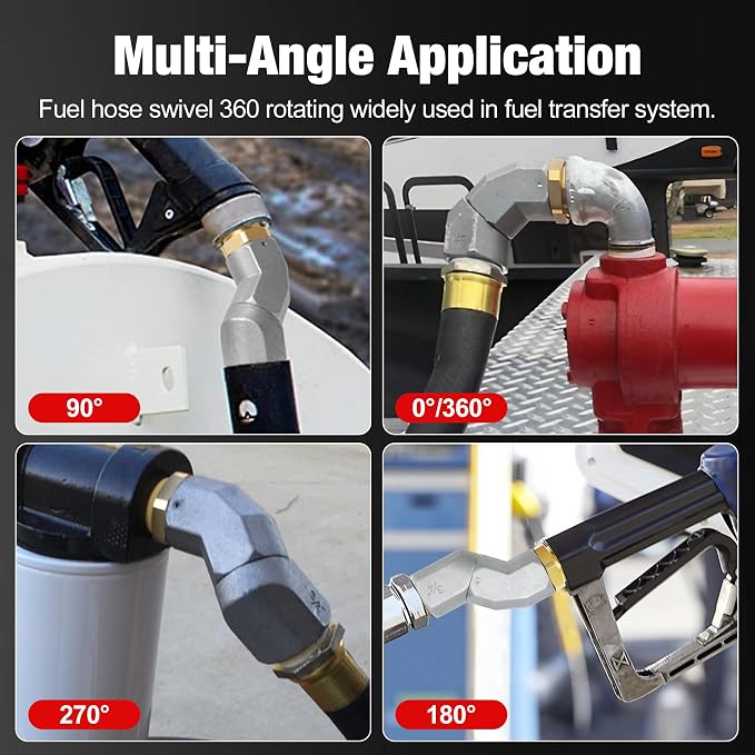 EVIL ENERGY 3/4" NPT 2PCS Fuel Transfer Hose Swivel 360 Rotating Connector for Fuel Nozzle Multi Plane Swivel