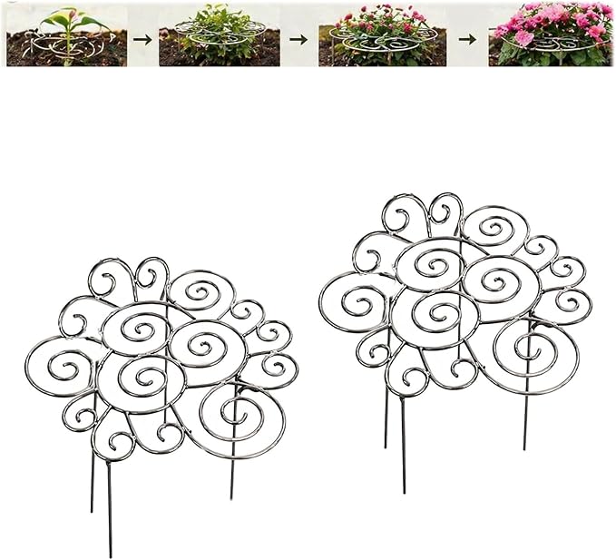 Metal Plant Support Ring for Garden, Heavy-Duty Peony & Dahlia Cage, Stackable Flower Support for Indoor & Outdoor Plants, Decorative Grow-Through Ring, Orchid Clip