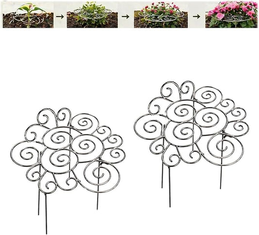 Metal Plant Support Ring for Garden, Heavy-Duty Peony & Dahlia Cage, Stackable Flower Support for Indoor & Outdoor Plants, Decorative Grow-Through Ring, Orchid Clip
