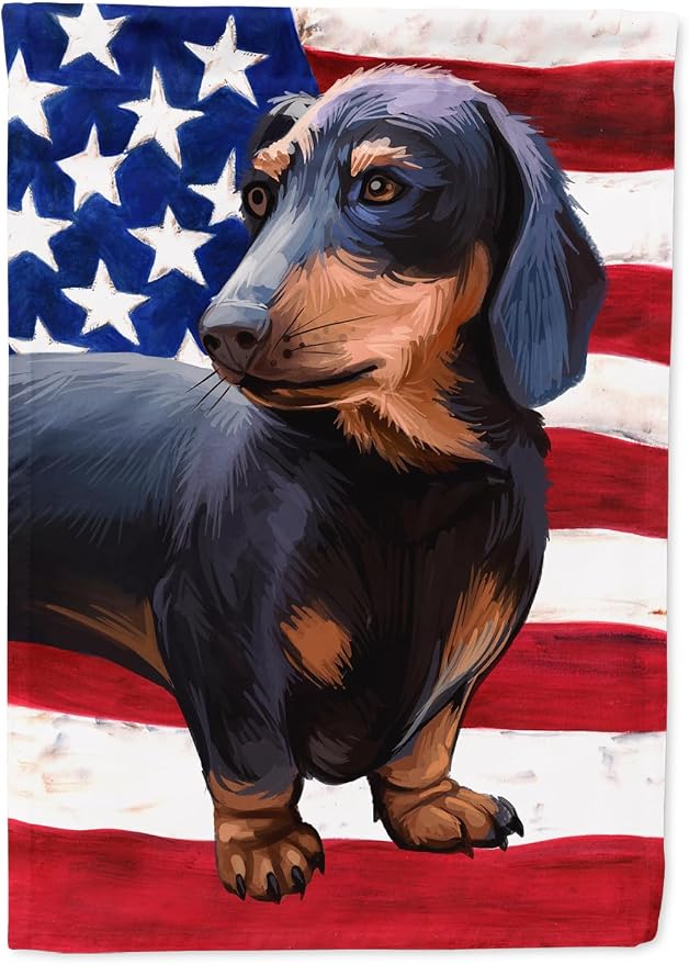Caroline's Treasures CK6500GF Dachshund Dog American Flag Garden Flag Mailbox Flag Decorative Yard Flag Banner Outside Patio Artwork Yard Flower Beds, Garden Size, Multicolor