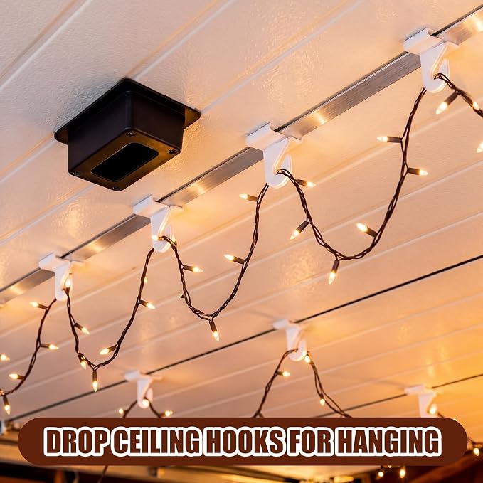 Leinuosen 120 Pcs Drop Ceiling Hooks Bulk 60 Right and Left Ceiling Hook for Hanging 60 Metal Ceilings Hook Clips White Heavy Duty T-bar Clips for Hanging Plant Suspended Drop Ceilings Tile Decoration