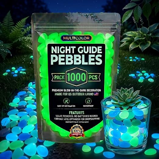 Glow Colorful in the Dark Garden Rocks – Night Guide Stones for Yard, Walkways, Fish Tanks & Landscaping, Luminous Outdoor Decorative Pebbles for Aquarium, Pathway, and Garden Decor (1000, Green)