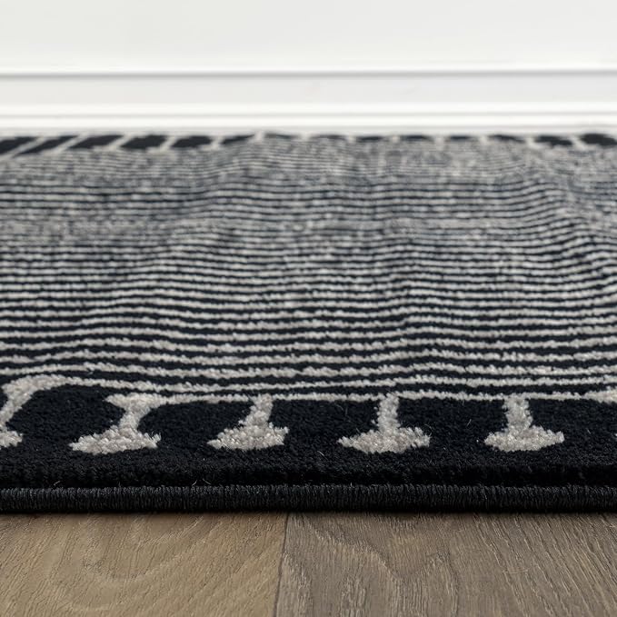 Rugshop Contemporary Bohemian Stripe Area Rug 4' x 6' Black | Jute Backing, Soft Medium Pile, Stain Resistant, No Shedding, Bedroom, Home Office, Dining Nook, Kids Room, Guest Room
