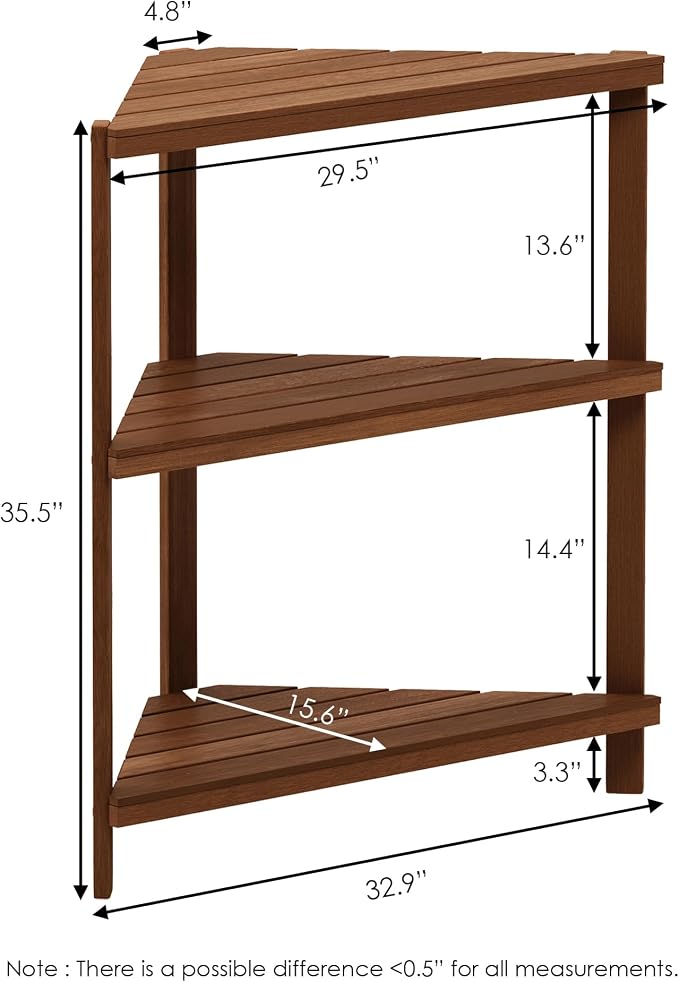 Furinno TIOMAN Plant Stand Outdoor, 3-Tier Corner Plant Shelf, Tiered Plant Stand Indoor, Outdoor, Patio, Garden, Balcony, Light Wood