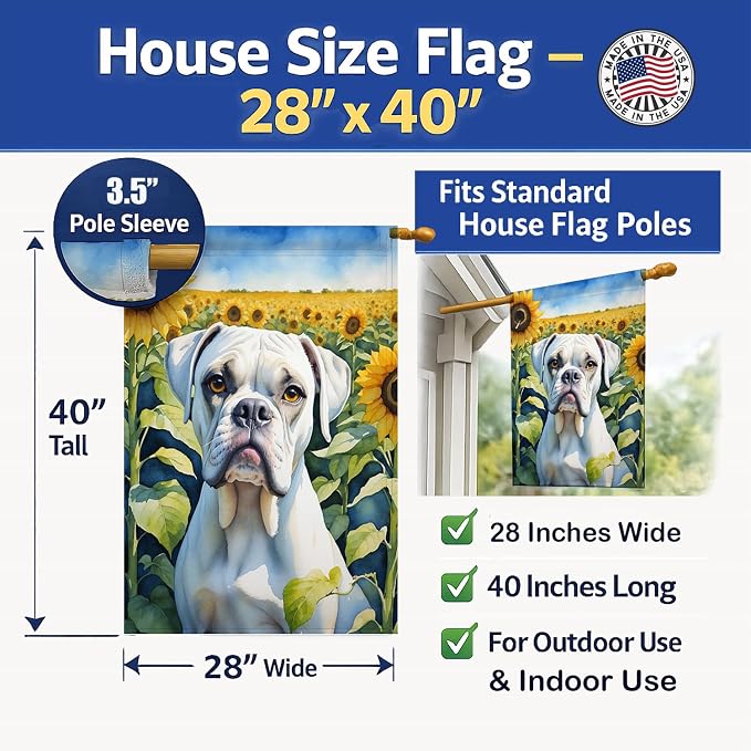 Caroline's Treasures DAC6038CHF Boxer in Sunflowers House Flag Large Porch Sleeve Pole Decorative Outside Yard Banner Artwork Wall Hanging, Polyester, House Size, Multicolor