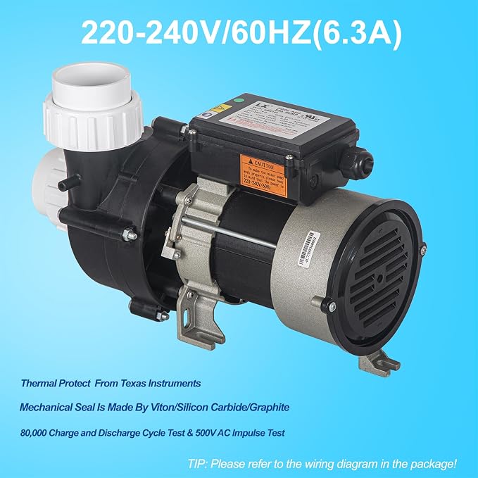 Hot Tub SPA Pump, Wow Pump 1.5HP, 220-240V, 2-inch Plumbing, Compatible with OEM#1016037 - (Model: WBE150)