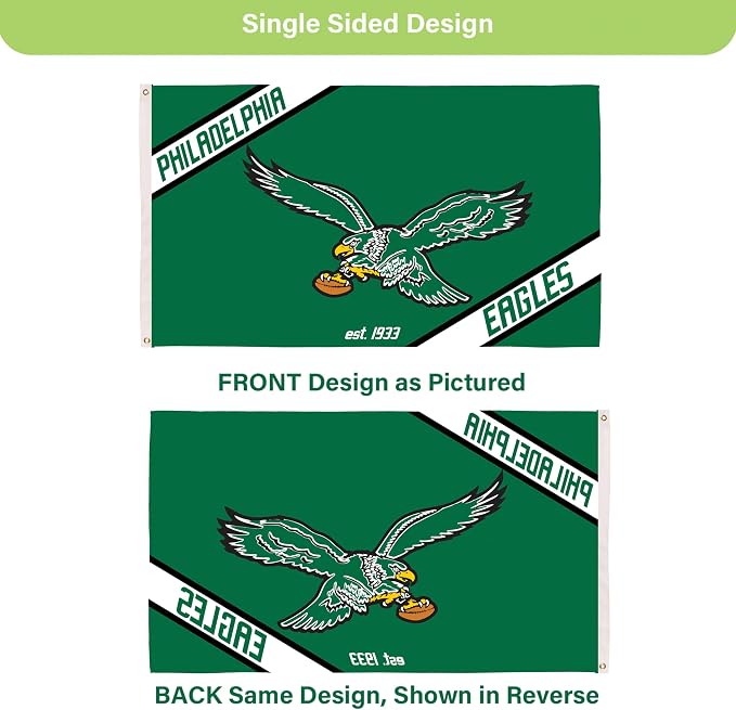 NFL Philadelphia Eagles Vintage Logo 3' x 5' Outdoor Durable Flag with Grommets, Outdoor Banner for Garden Patio Decoration, Indoor Wall Decor Flag for Room, Works with Flag Poles for Outside House