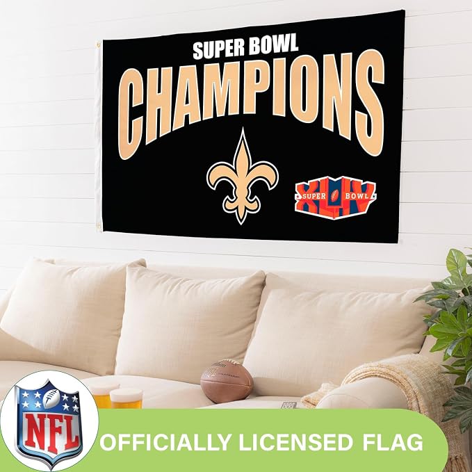 Team Sports America NFL New Orleans Saints Multi-Win Superbowl Champions 3x5 Flag for Outside with Grommets | Outdoor & Indoor | Heavy Duty Flag & Banner | Works with Flag Pole for Outside House