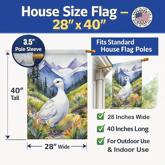 Caroline's Treasures Alaska Willow Ptarmigan House Flag Large Porch Sleeve Pole Decorative Outside Yard Banner Artwork Wall Hanging, Polyester, House Size, Multicolor