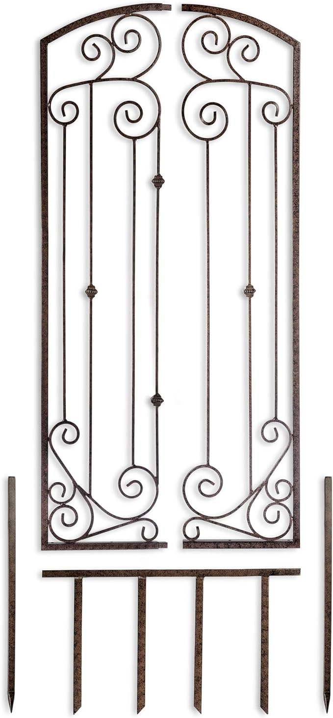 H Potter Garden Trellis 32" W x 6' Tall, Heavy Duty Iron Freestanding | Ground spikes included. Weather-resistant finish. Ideal for roses, clematis, ivy, and climbing vines.