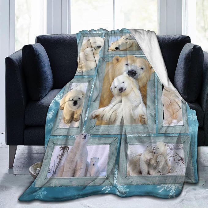 Polar Bear Throw Blanket Cozy Plush Cute Bears Flannel Fleece Ultra Soft Blankets Lightweight Fuzzy Party Blanket Gifts for Girls Women Men Boys Bed Couch Sofa 80"x60"