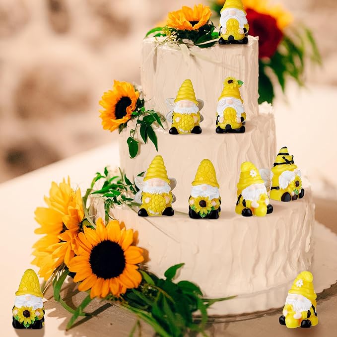 Yuntau 80 Pcs Bee Sunflower Mini Gnomes Bulk Mini Resin Gnomes Figurines Miniature Resin Statues for Summer Birthday Gifts Home Yard Lawn Garden Landscape Patio Decor