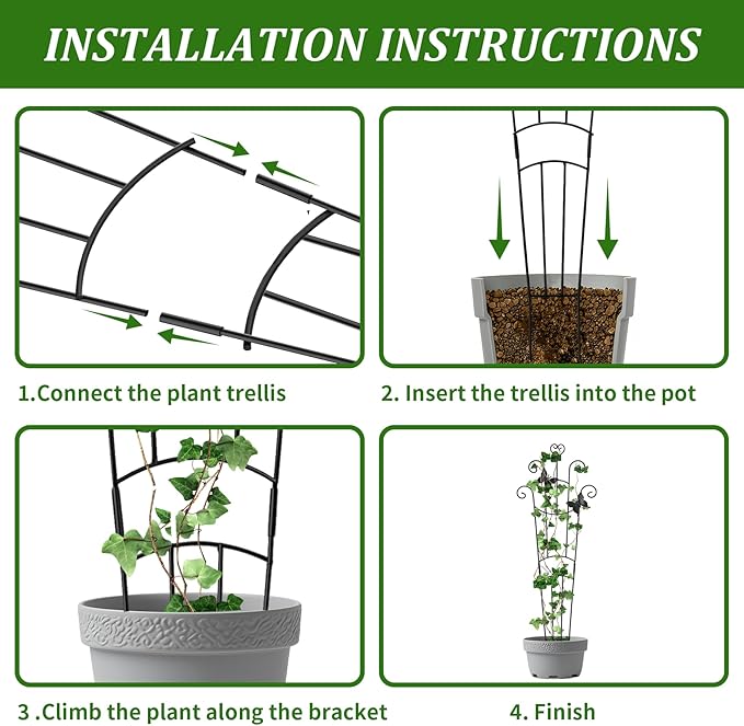 4 Pack Plant Trellis for Climbing Plants Indoor Outdoor, 33 Inch Expandable Metal Trellis for Potted Plants,Flowers Vine Ivy,Sturdy Climbing Plant Support for Indoor & Outdoor Houseplants with Ties