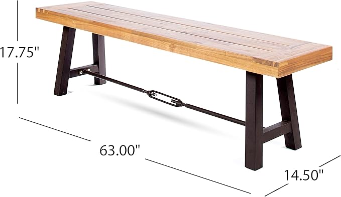 Christopher Knight Home Catriona Outdoor Dining Benches - Acacia Wood - Teak/Rustic Metal (Set of 2)