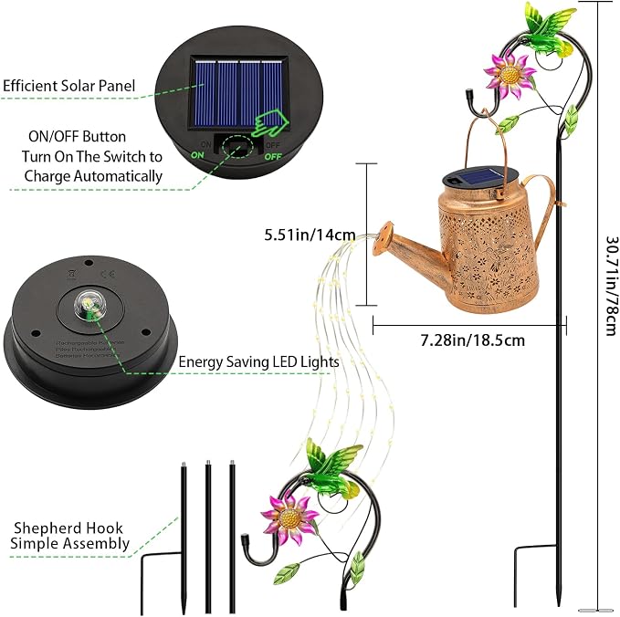 VOOKRY Solar Lights Outdoor Waterproof, Hummingbird Retro Metal Solar Watering Can Lights, Gifts for Women Mom Grandma Birthday, Hanging Lantern Decorative Garden Decor for Outside Yard Lawn Patio