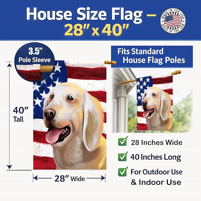 Caroline's Treasures CK6435CHF Billy Dog American Flag House Flag Large Porch Sleeve Pole Decorative Outside Yard Banner Artwork Wall Hanging, Polyester, House Size, Multicolor