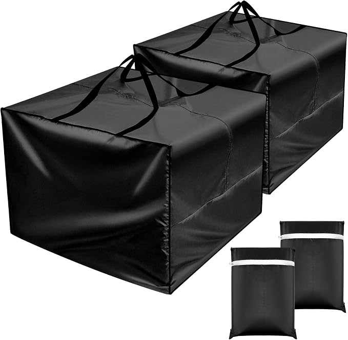 Patelai 2 Pcs Outdoor Patio Cushion Storage Bags, 32 x 32 x 24'' 105 Gallon Moving Bags with Zipper Handles Waterproof Oxford for Christmas Tree Picnic Patio Furniture Pillow Storage (Black)