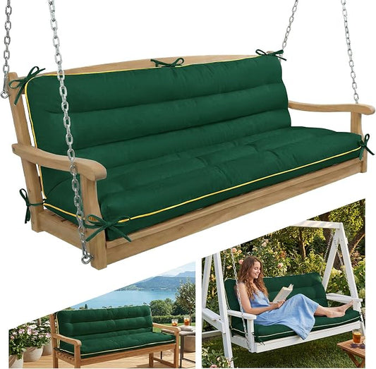 60×40 INCH Outdoor Swing Cushion with Backrest, Tie Straps & Memory Foam - Replacement for Porch Bench 2/3 Seater, Oxford Fabric (Green, 60 INCH × 40 INCH)