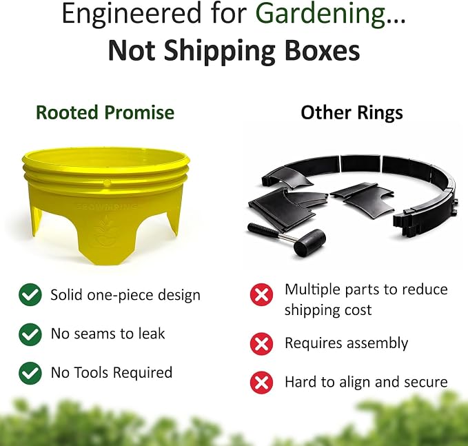 7 inch Solid Planting Grow Rings | 24 Pack Yellow | One-Piece Design for Deep Root Watering Veggies, Herbs & Flowers | Mulch & Soil Barrier | Deter Slugs and Cutworms | Heavy Duty | Made in USA