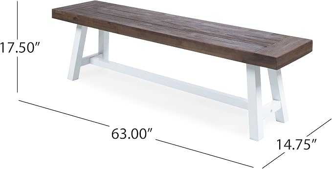 Christopher Knight Home Carlisle Outdoor Acacia Wood Dining Bench with Metal Frame, Sandblast Dark Brown / White Rustic Metal