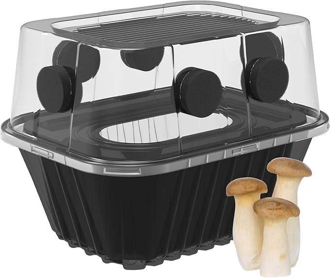 Mushroom Growing Kit, Monotub Stackable Grow Box, Fruiting Chamber with FAE Filters, Indoor Use, 12.6 x 12.6 x 6.3 inches, Clear and Black