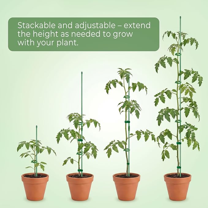 30 Pcs Plant Support Stakes Height Adjustable (17.7, Inches) | Garden Single Stem Plant Stake with 60 Pcs Plant Clips and 20 Pcs Connect Pipe for Orchid Rose Peony Peppers Amaryllis Tomato