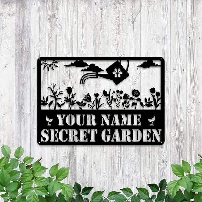 MeMate Custom Metal Decor - Personalized Flowers Garden Plaque for Women Mom Grandma, Rustic Decorations for She Shed, Potting Shed