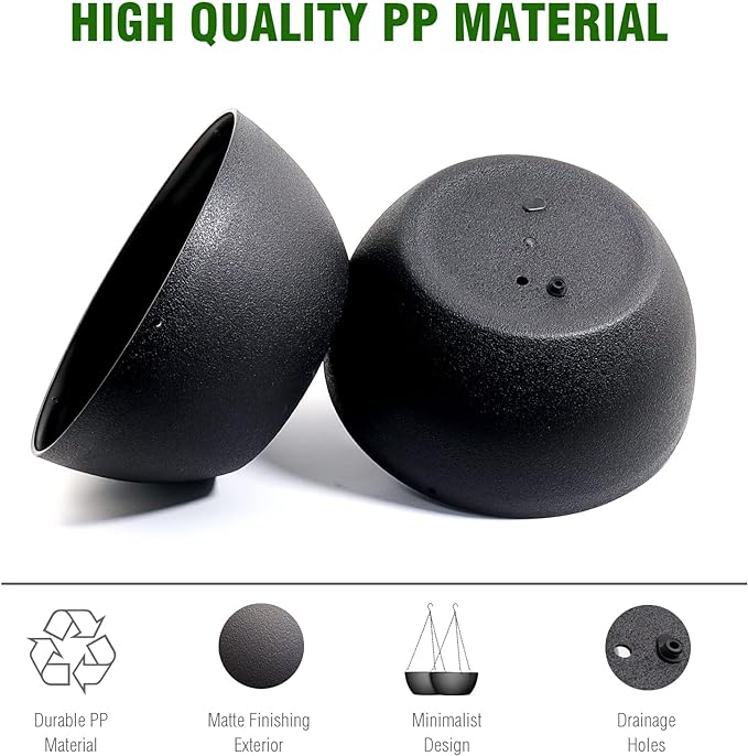 WSMKSZ 10 inch Hanging Planters for Outdoor Indoor Plants with Drainage Holes and Chain, 2 Pack Round Hanging Flower Pots for Garden Home Porch Decor, Black