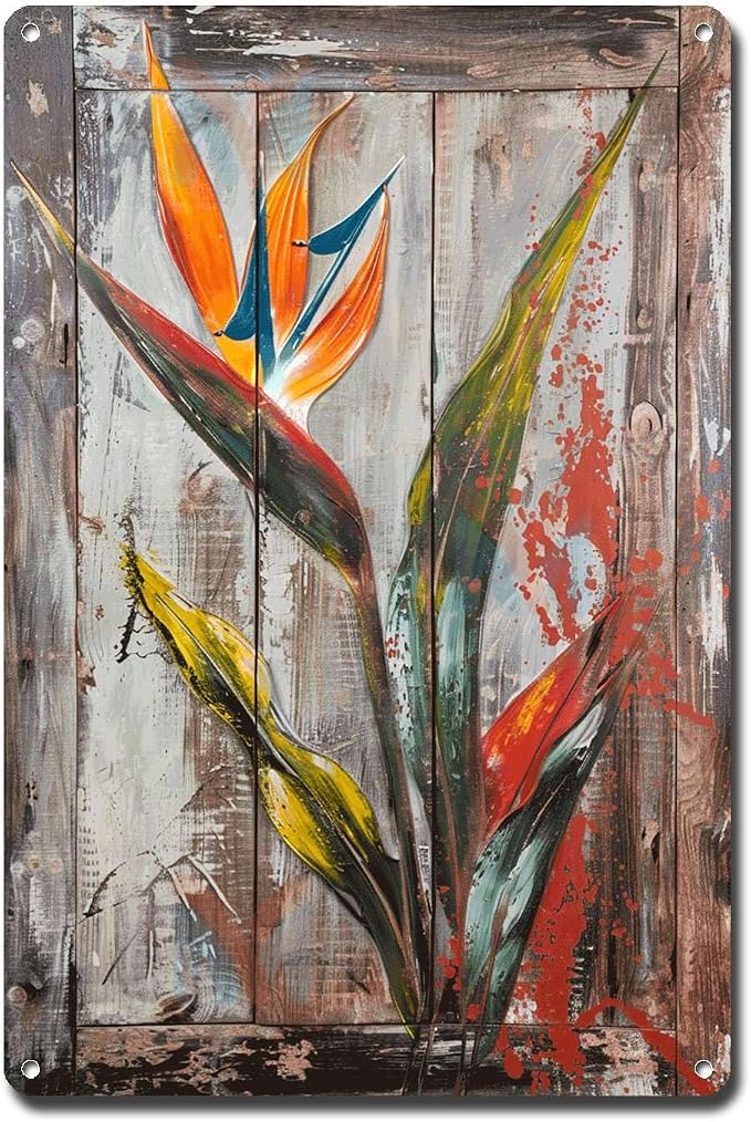Metal Sign Tin Sign Vintage Wall Art Shabby Chic Bird of Paradise Tin Sign for Bohemian Interiors Cottage Charm and Nature Inspired Sp Signs for Garden for Restaurant 8×12 Inches