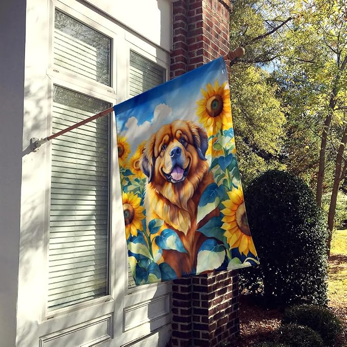 Caroline's Treasures DAC6166CHF Tibetan Mastiff in Sunflowers House Flag Large Porch Sleeve Pole Decorative Outside Yard Banner Artwork Wall Hanging, Polyester, House Size, Multicolor