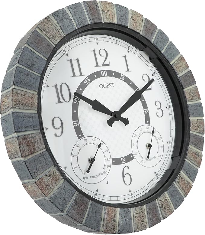 OCEST 18inch Large Indoor Outdoor Clock Illuminated Wall Clock with Thermometer Hygrometer & Night Light Waterproof Battery Operated Silent Non-Ticking Wall Clocks Decor for Patio Pool Porch Bathroom