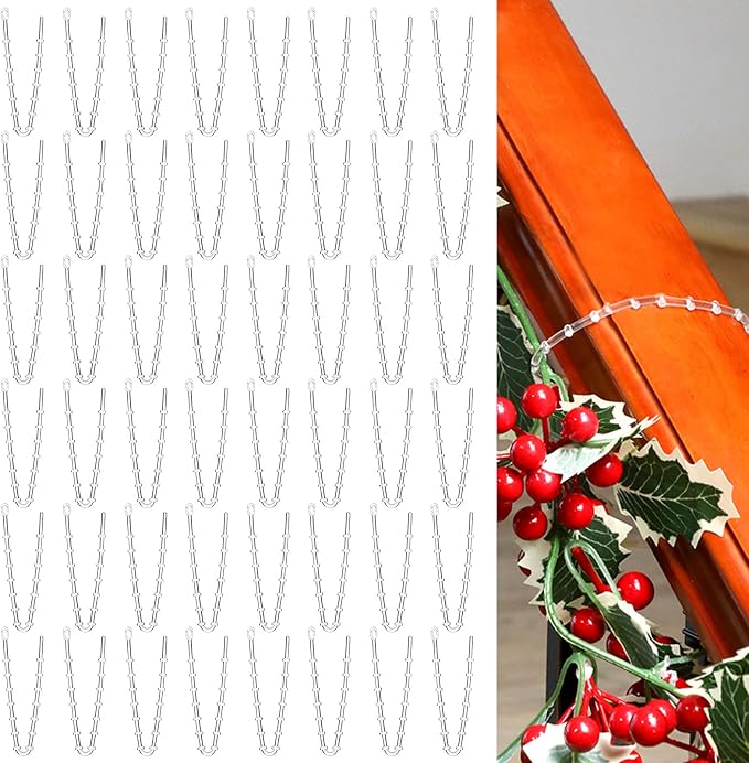 Cinnvoice 50pcs Christmas Garland Ties Clear Plastic Banister Garland Ties Decorative Reusable Soft Anti Scratch Garlands Hanger for Mantel Fences Home Xmas Holiday Craft Wrapping (8inch)