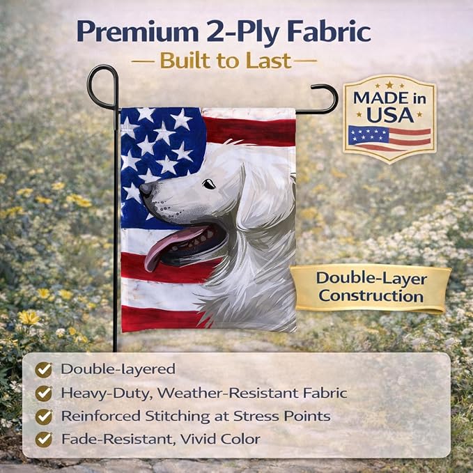 Caroline's Treasures CK6711GF Slovak Cuvac Dog American Flag Garden Flag Mailbox Flag Decorative Yard Flag Banner Outside Patio Artwork Yard Flower Beds, Garden Size, Multicolor