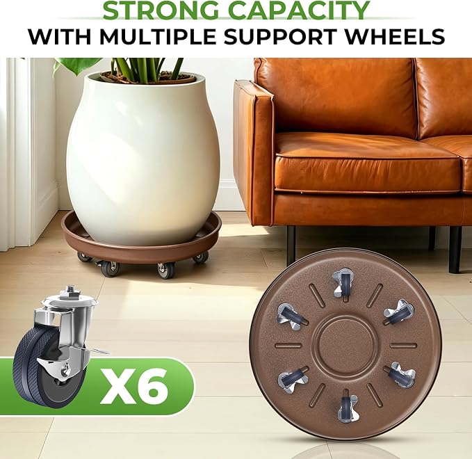 Plant Saucer 17" Rolling Plant Caddy Rolling Plant Stand with Wheels – Heavy Duty Metal, Locking, Sturdy, Rust-Resistant Finish, and Easy to Move, 440 lb Capacity