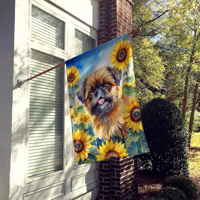 Caroline's Treasures DAC6041CHF Brussels Griffon in Sunflowers House Flag Large Porch Sleeve Pole Decorative Outside Yard Banner Artwork Wall Hanging, Polyester, House Size, Multicolor