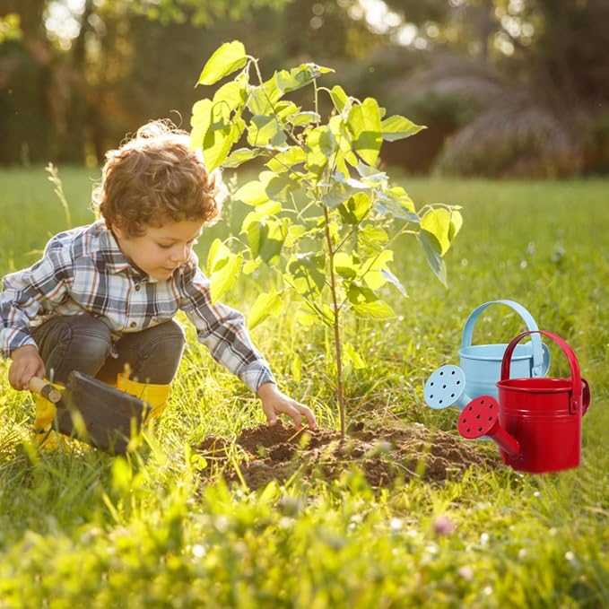 Toddmomy 2pcs Watering Can for Kids - Small Metal Watering Can Plant Watering Can for Boys and Girls Garden Yarde Home Use, 15X7.5CM, Red