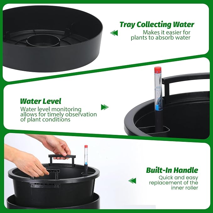 Garvee Tall Planters for Outdoor Plants, 30 in Large Planters Set of 2, Outdoor & Indoor Planters with Water Level Monitor ＆ Inner Bucket, Automatic Watering, for Porch, Patio, Backyard, Black