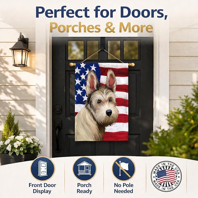 Caroline's Treasures CK6432CHF Berger Picard Dog American Flag House Flag Large Porch Sleeve Pole Decorative Outside Yard Banner Artwork Wall Hanging, Polyester, House Size, Multicolor