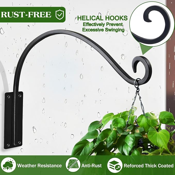16 Inch 4 Pack Plant Hangers Outdoor,Plant Hanging Hook Bracket for Bird Feeder Hanger,Hanging Plant Hooks for Outside Baskets Lanterns Wind Chimes Outdoor Indoor