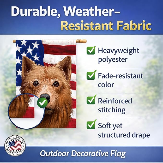 Caroline's Treasures CK6525CHF Finnish Spitz Dog American Flag House Flag Large Porch Sleeve Pole Decorative Outside Yard Banner Artwork Wall Hanging, Polyester, House Size, Multicolor