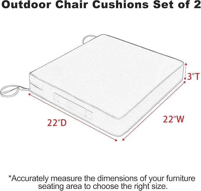 Favoyard Patio Chair Cushions 22 x 22 x 3 Inch Waterproof Outdoor Seat Cushions for Patio Furniture 3-Year Color Fastness Garden Sofa Couch Chair Pads with Handle & Adjustable Straps Set of 2, Spice