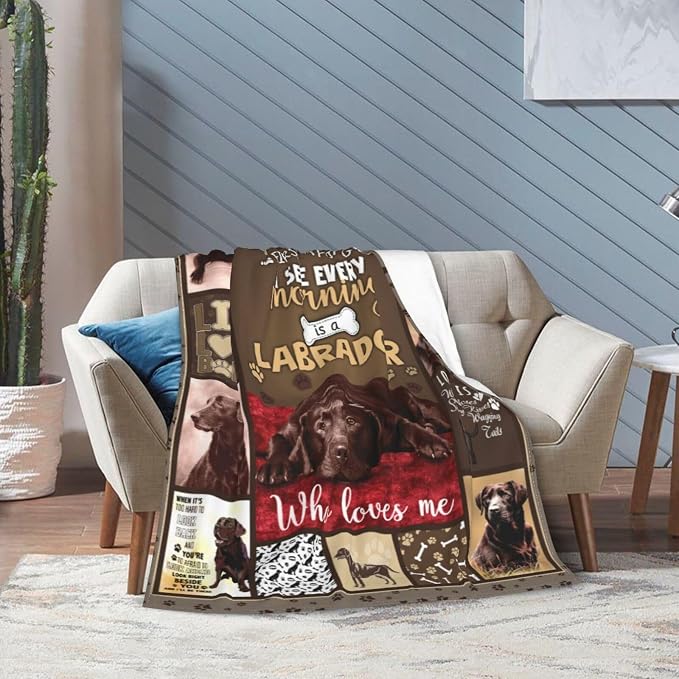 Labrador Dog Throw Blanket Cozy Plush Chocolate Retriever Lover Flannel Fleece Ultra Soft Blankets Lightweight Fuzzy Party Blanket Gifts for Girls Women Men Boys Bed Couch Sofa 60"x50"