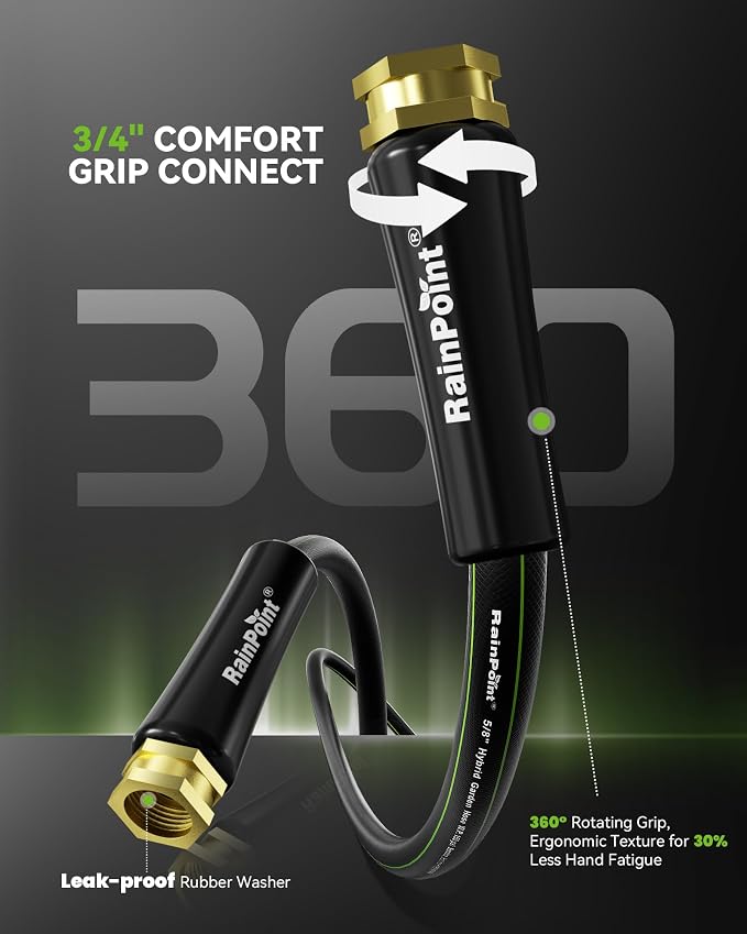 RAINPOINT Short Leader Garden Hose 10ft x 5/8", Water Hose Heavy Duty, Flexible, Lightweight Durable Hybrid Hose with Swivel Handle for Yard, Car Wash, Pets, No Kink, Female to Female Fittings